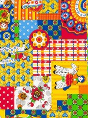 Ткань бязь плательная, рис. "Дымковская игрушка", ширина 150 см, арт. 105