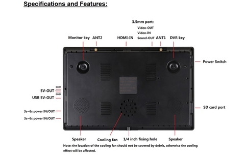 FPV монитор Hawkeye Captain X 10.2" 1024*600 с приёмником 4.9-6.0 ГГц, 96 ch, DVR, HDMI