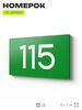 Номер на дверь квартиры 115, табличка на дверь для офиса, кабинета, аудитории, склада, зеленая 120х70 мм, Айдентика Технолоджи