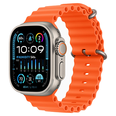 Apple Watch Ultra 2, GPS + SIM, 49 мм, корпус из титана, ремешок Ocean Band оранжевого цвета