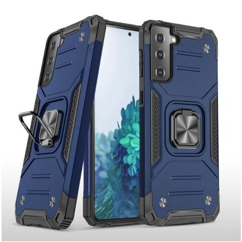 Противоударный чехол Strong Armour Case с кольцом для Samsung Galaxy S22 (Синий)