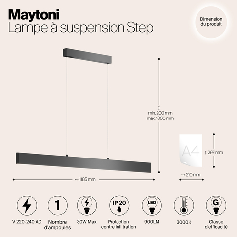 Подвесной светодиодный светильник Maytoni Step P010PL-L30B черный