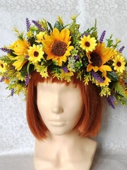 Подсолнух реалистичный, головы искусственные, диаметр 14 см., набор 5 шт.