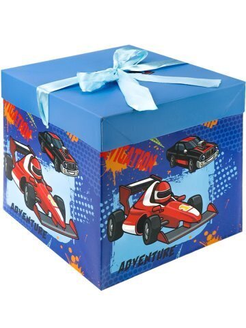 Коробка складная Гоночная машинка 15х15х15 см, с лентой