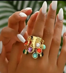 Крутое кольцо SILVIA TOLEDANO широкое с цветными подвесками