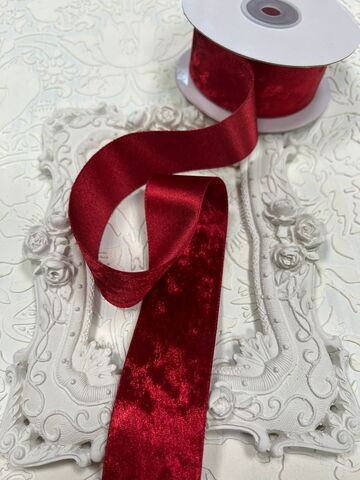 Лента двусторонняя велюр/атлас 4см цвет красный (1м)
