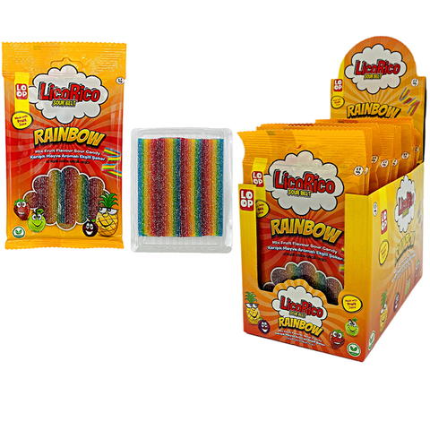 Жевательный мармелад LicoRiko кислые ремешки радуга 1кор*8бл*12шт, 80гр