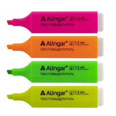
          Набор текстовыделителей, 4 цвета, Alingar, "Line-2" прямоугольный корпус, скошенный, 1-5 мм, пластик. упаковка с кнопкой, европодвес