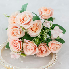 Растение искусственное, Цветок, Роза, Пудровый Розовый, 10 бутонов, 29 см