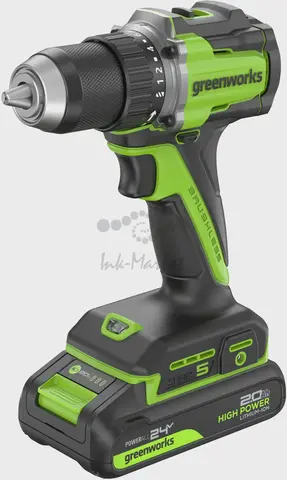 Дрель-шуруповерт аккумуляторный Greenworks DD560, 24V, б/щет, 0-500 / 0-2000 об/мин, 30/60 Нм,13мм, Anti-kickback, 1х2Ач, ЗУ, кор (3708407CUA)