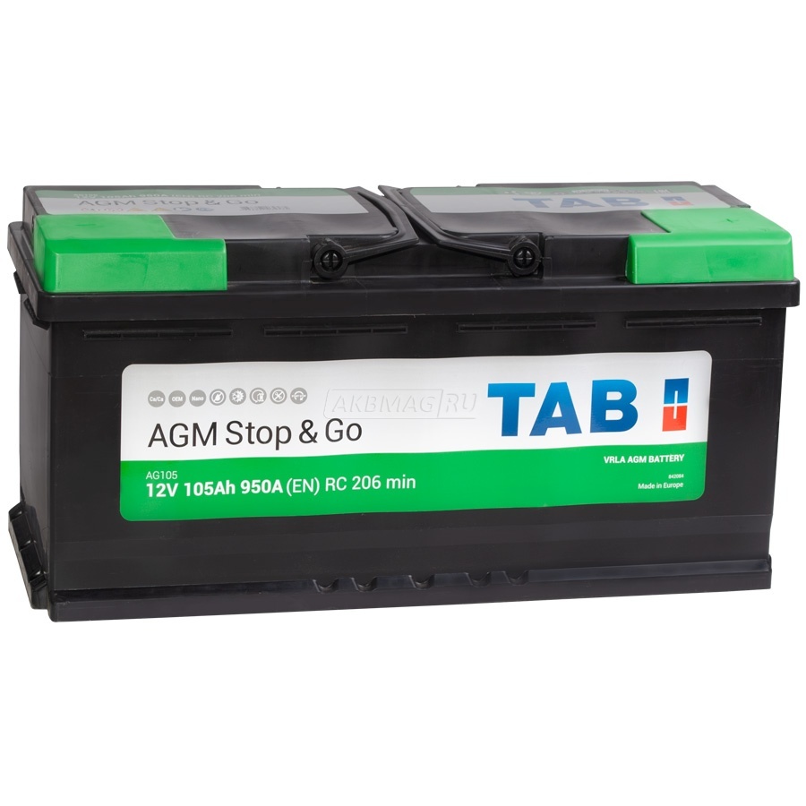 Аккумулятор автомобильный TAB AGM 105R 950 А обр. пол. 105 Ач (213105/L6  AGM ED/AG105) - купить по выгодной цене | АКБ-ТОК.ру магазин аккумуляторов  по низким ценам в Химках!