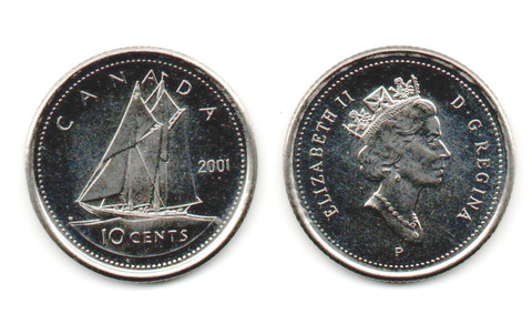 10 центов 2001 год. Парусник. UNC