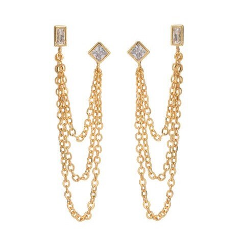 LUV AJ Серьги Mixte Cascading Chain Studs – Gold 5 pair chain bar studs