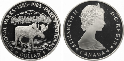 1 доллар. 100 лет Национальным паркам. Канада. Серебро. 1985 год. Proof