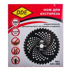 Диск для кустореза DDE WOOD CUT твердосплавный, 40 зубьев, 200 х 25,4/20 мм (толщина - 1,3) (241-406)