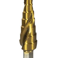 Сверло по металлу ступенчатое спиральное ПРАКТИКА 4-12мм, шаг 1мм, хвост.1/4