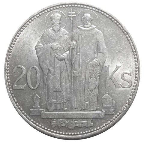 20 крон 1941.  Святые Кирилл и Мефодий. Словакия. Серебро XF-AU
