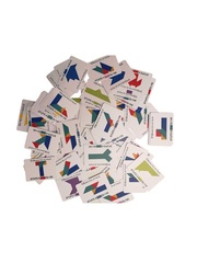 Развивающая головоломка деревянный танграм SHAPES PUZZLE 100 карточек с заданиями 4 фигуры в жестяной коробке