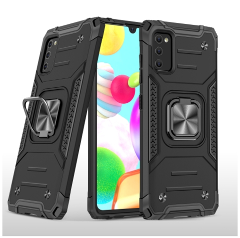 Противоударный чехол Strong Armour Case с кольцом для Samsung Galaxy A41 (Черный)