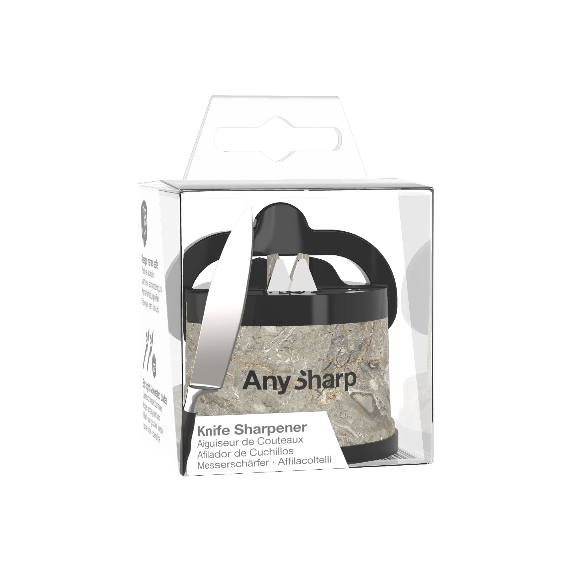 Точилка для ножей AnySharp пластиковый корпус цвет матовый серый, принт мрамор