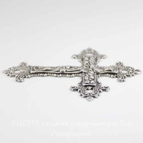 Винтажный декоративный элемент - подвеска "Крест" 77х56 мм (оксид серебра) ()