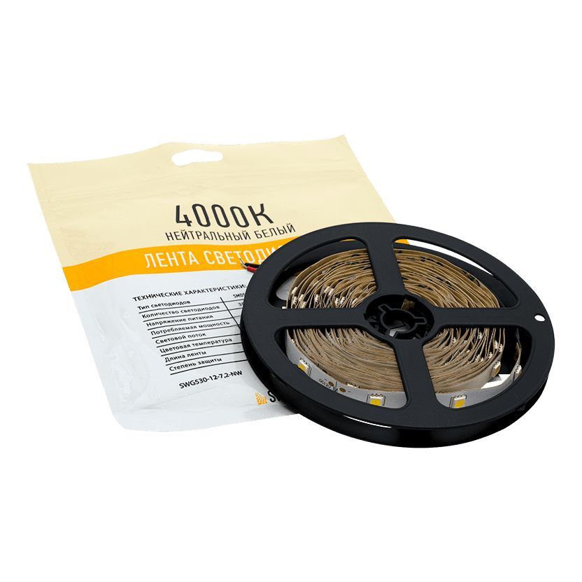 Светодиодная лента SWG 7,2W/m 30Led/m 5050SMD дневной белый 5M SWG530-12-7.2-NW-М 009259