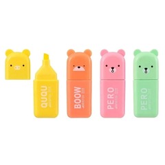 
          Набор мини текстовыделителей, 4 шт, четырех цветов, серия "Мишка", текстмаркеры детские длиной 5.4 см, фломастеры хайлайтеры MC-Basir, 4 цвета