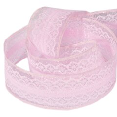 
          Декоративная лента капроновая отделка кружевом для рукоделия, упаковки и флористики, 4 см, намотка 25 ярдов, светло-розовый