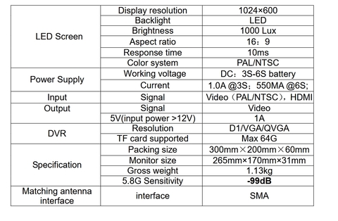 FPV монитор Hawkeye Captain X 10.2" 1024*600 с приёмником 4.9-6.0 ГГц, 96 ch, DVR, HDMI
