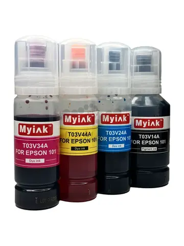 Чернила MyInk для Epson Ecotank L4167, L4266, L4263, L4267, L4268, L4269, L6279, L4165, L6268, L14158, L6168, L4153, L4156, L4169, L6298, L4151 (101/102) пигментные black 1x127мл - водные color 3x70 мл, KeyLock, комплект 4 цвета