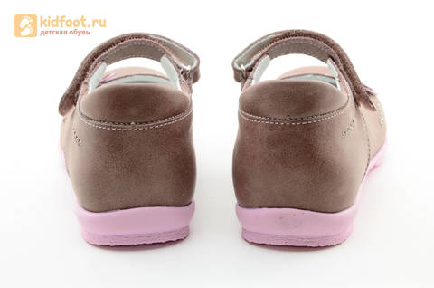 Туфли Тотто из натуральной кожи на липучке для девочек, цвет ирис серобежевый, 10204B. Изображение 8 из 16.