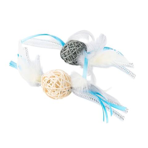 Игрушка Petpark для кошек Плетёные мячики с перьями (2 шт в комплекте)