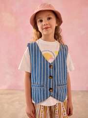 Футболка и жилет джинсовый в комплекте для девочки Next E98-834, Синий, Молочный