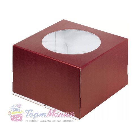 Коробка для торта с окошком, 300х300х190 мм (cherry)