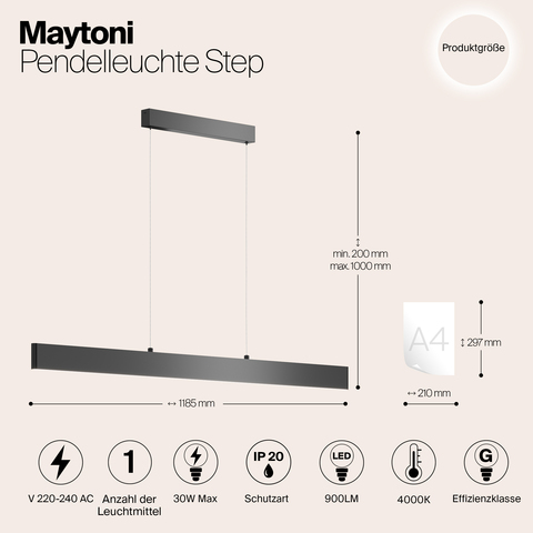 Подвесной светодиодный светильник Maytoni Step P010PL-L30B4K черный
