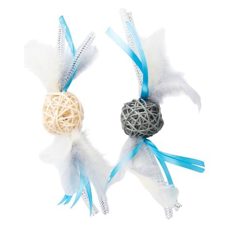 Игрушка Petpark для кошек Плетёные мячики с перьями (2 шт в комплекте)