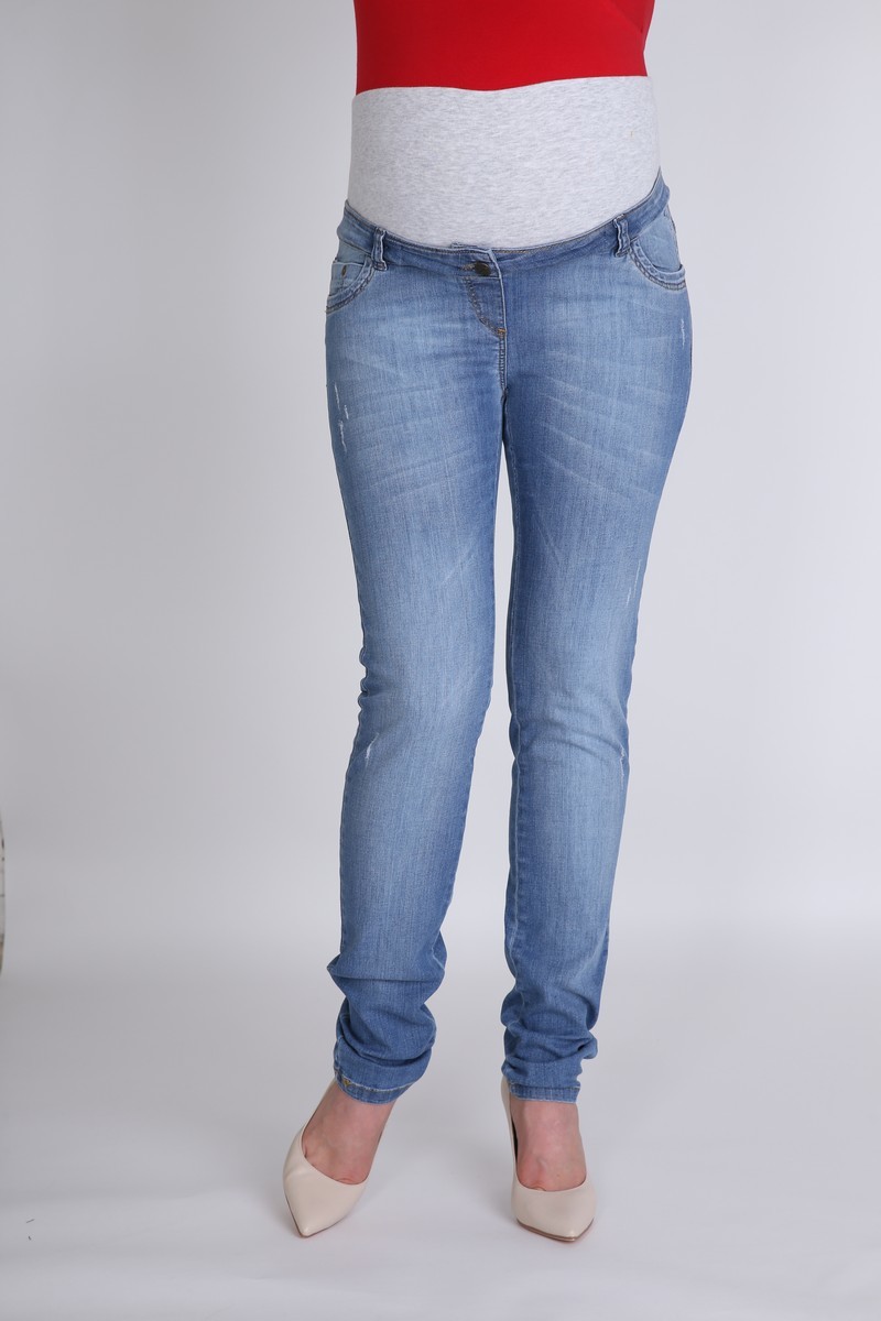 Фото джинсы для беременных MAMA`S FANTASY, зауженные, средняя посадка, высокая трикотажная вставка от магазина СкороМама, синий, размеры.
