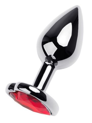 Серебристая коническая анальная пробка с красным кристаллом-сердечком - 7 см. - ToyFa Metal 717013-9