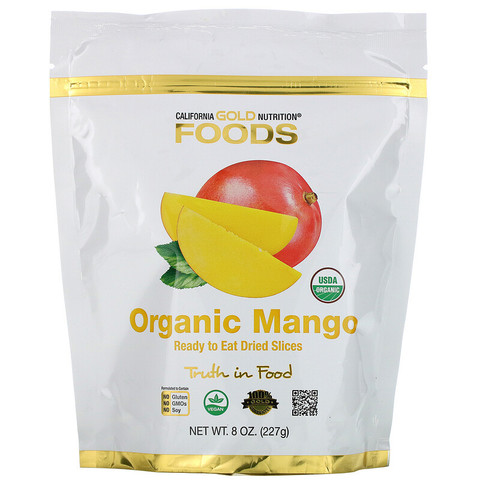 California Gold Nutrition, Органическое манго, готовые к употреблению сушеные ломтики, 8 унций (227 г)