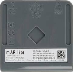 MikroTik mAP lite with 650Mhz CPU, 64MB RAM, 1xLAN, built-in Dual Chain 2.4Ghz 802.11bgn Dual Chain wireless with integrated antennas, RouterOS L4, plastic case, PSU