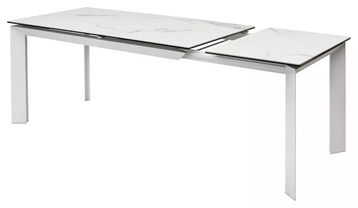 Стол CREMONA 140 HIGH GLOSS STATUARIO Белый мрамор глянцевый, керамика/ белый каркас, DISAUR