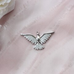 Подвеска Птица с фианитами, 20*35 мм, родий, П952