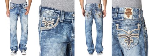 Rock Revival | Джинсы мужские WILLIS J204 STRAIGHT ACID WASH RP9925J204 перед сзади и детали