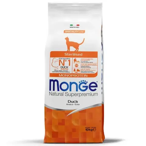 Сухой корм Monge Cat Speciality Line Monoprotein Sterilised для стерилизованных кошек/кастрированных котов, из утки 10кг