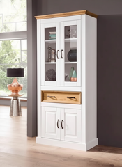 Шкаф-витрина деревянная Ландхаус 180 см, буфет для кухни из массива сосны с 4 дверями и ящиком