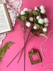 Розы искусственные кустовые евро, голова 4 см, ветка 5 голов и 1 бутон, 48 см, набор 3 ветки.