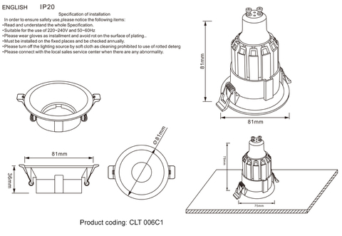 Встраиваемый светильник Crystal Lux CLT 006C1 WH