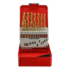 Набор сверл по металлу 1-10мм 19шт DIN338 HSS-G TiN 118° (мет. кейс) H-Tools Pro 250214PRO