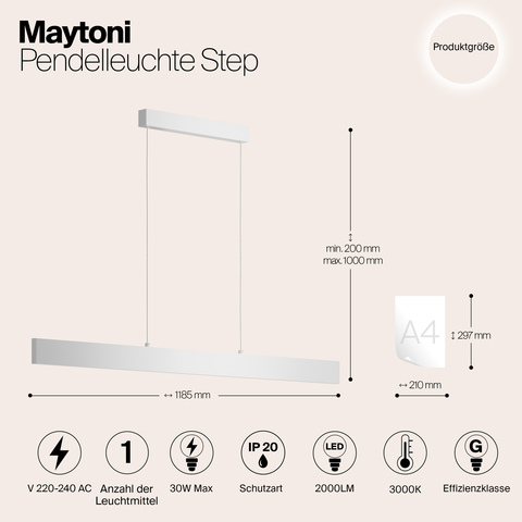 Подвесной светодиодный светильник Maytoni Step P010PL-L30W белый