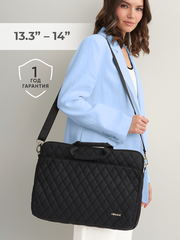 Сумка для ноутбука 13,3" и 14" с ремнем на плечо и большим карманом спереди (Стеганый черный)